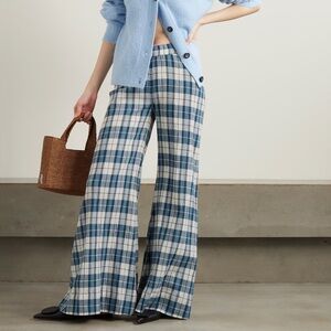 Suzie Kondi Elira Checked Cotton Gauze Wide Leg Pants